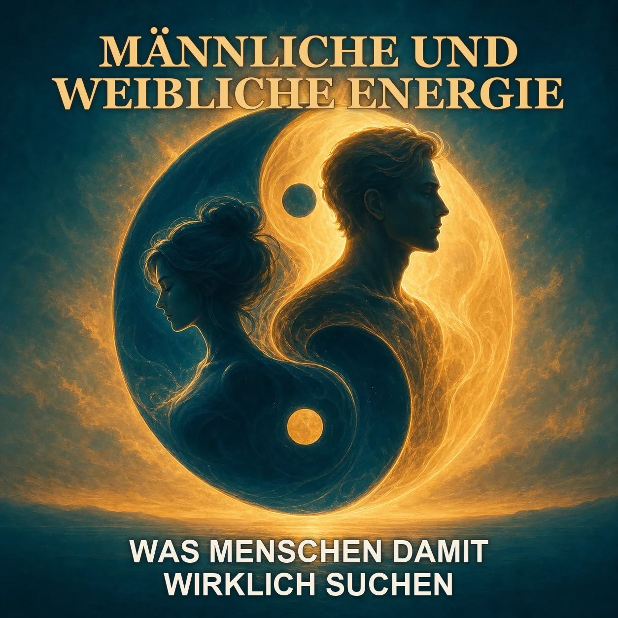 Yin-Yang-Symbol, aus dem eine weibliche und eine männliche Silhouette wachsen