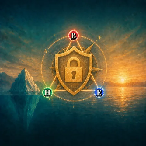 A Psychography compass with B, H and E representing three paths to emotional security