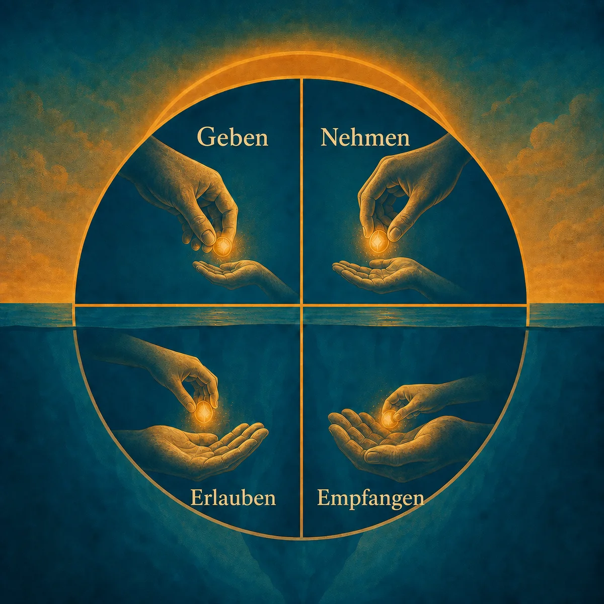 Wheel-of-Consent-Adaption mit den Quadranten Geben, Nehmen, Empfangen und Erlauben